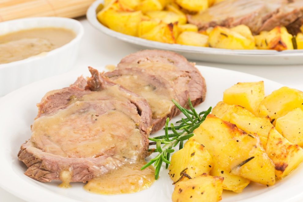 Kalbbraten mit Rieslingsoße